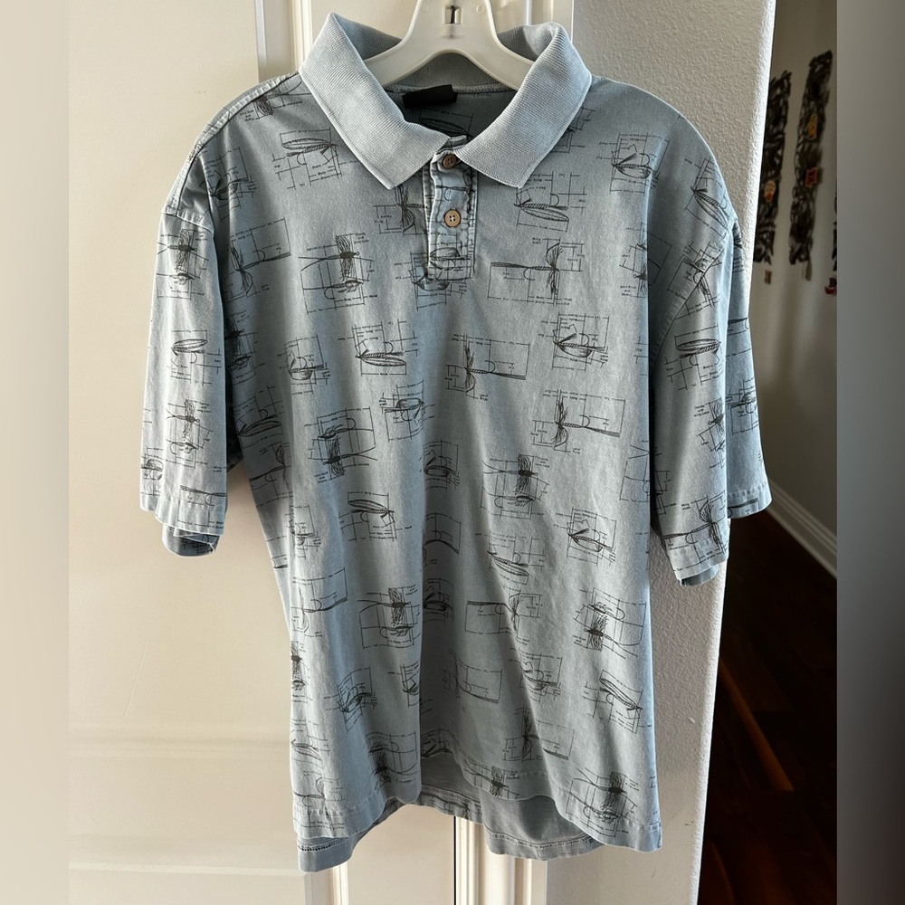 CLEARANCE Men’s M Light Blue Woolrich Fishing Lure Patterned Collared TShirt